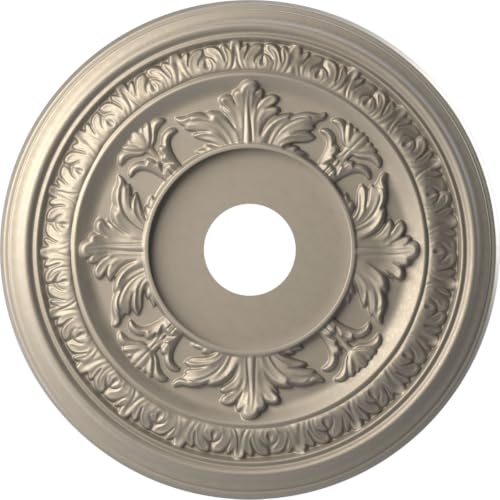 Image of Ekena Millwork CMP19BACSV Baltimore Thermoformed PVC Ceiling Medallion (Fits Canopies up to 7 3 /4 inch), 19 inchOD x 3 1 /2 inchID x 1 inchP, Metallic Silver Metallic