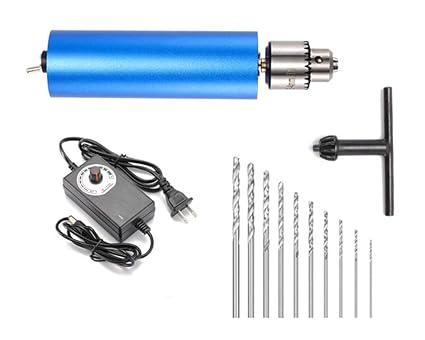VOTOER 0.3-4mm Mini Electric Drill Micro Aluminum Hand Portable Handheld Drill Bits Puncher Rotary Tools DIY Kits, Speed Control Adjustment, 10pcs Micro Drills