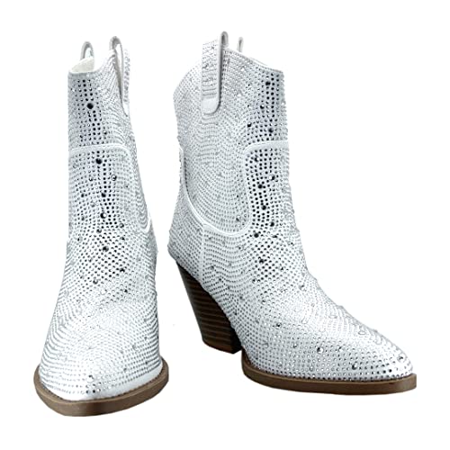 Image of ABSOLEX Women Western Cowgirl Cowboy Pointed Toe Rhinestone Ankle Booties