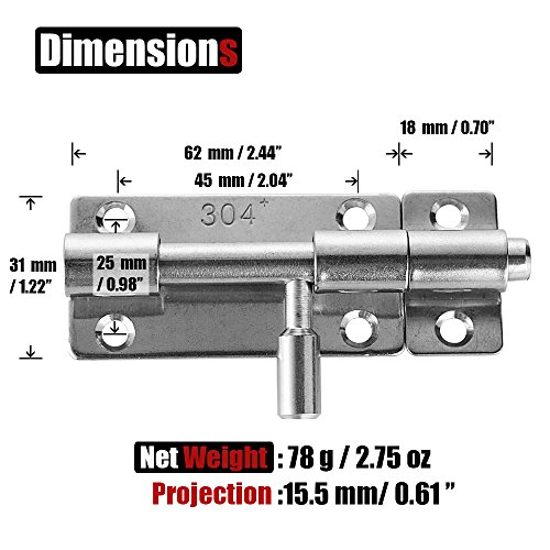 Jqk Barrel Bolt Door Latch, 304 Stainless Steel Thickened 1.4Mm, 3 Inch Silver, 2 Pack Hbb100-P2 #TOP1
