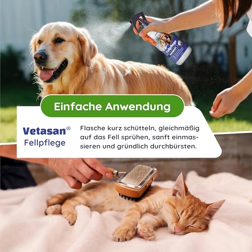 Vetasan Fellpflege Hunde & Katzen 250ml Entfilzungsspray I Langhaar Fell Spray Anti Filz zum Verfilzungen entfernen I Hundeparfüm/Hund Deo gegen Geruch