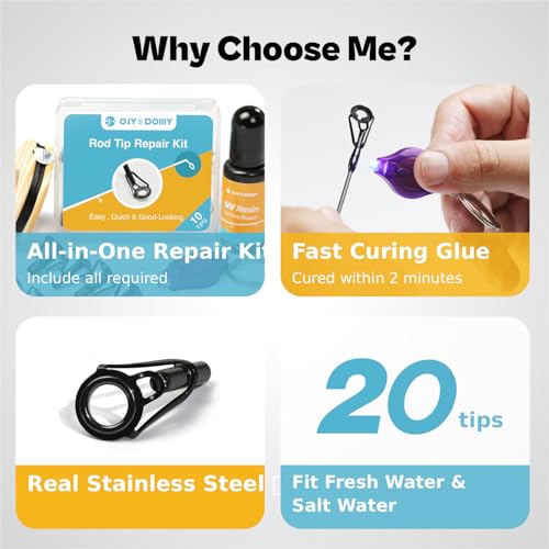 Image of Fishing Rod Tip Repair Kit with Glue /Supplies /Step-by-Step Instructions