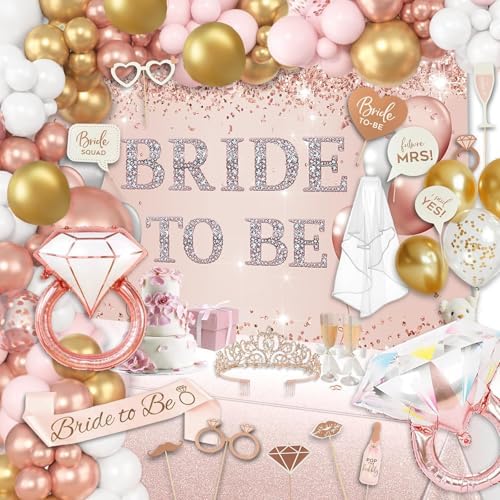 121 Pcs Bachelorette Party Decorations Kit Rose Gold Bridal Showe...