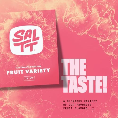 SALTT Electrolytes Powder Flavored Drink Mix - Fruit Variety - 15 Hydration Packets - Magnesium, Potassium, Sodium, Trace Minerals - Zero Sugar & Gluten Free - 3