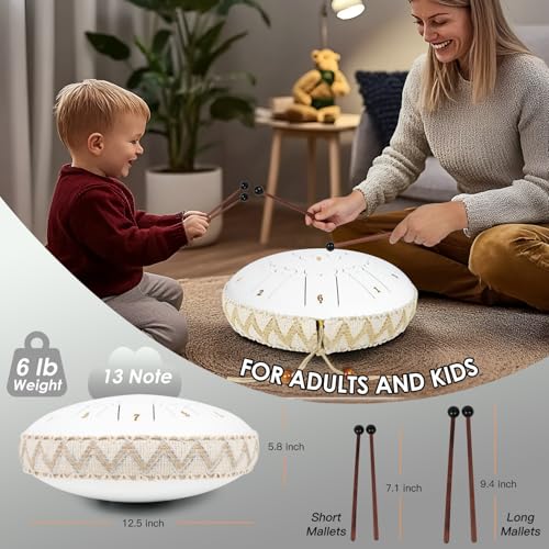 JINBAITAI Bear Steel Tongue Drum 13 Inch 13 Note, Steel Drum with Mallets 2 Pairs, Carry Bag and Music Book, C Major Musical Instruments, Handpan Drums for Adults and Kids (Porcelain White) JINBAITAI Bear Steel Tongue Drum 13 Inch 13 Note, Steel Drum with Mallets 2 Pairs, Carry Bag and Music Book, C Major Musical Instruments, Handpan Drums for Adults and Kids (Porcelain White) - Image 4