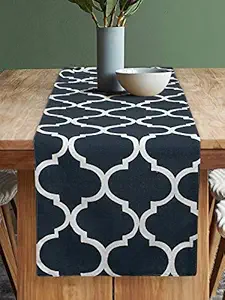 Dekor World Ogee Printed Navy Blue Table Runner (33x120cm) (Pack of 1)-4 Seater Dinning & Center Table