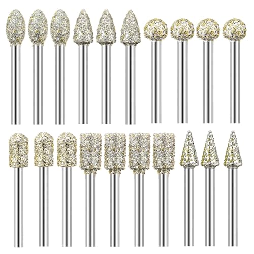Diamond Grinding Bit Set for Dremel Rotary Tool, 20 PCS Die Grinder Bits Sanding Bits Accessory for Dremel with 3mm Shank for for Grinding, Stone Glass Ceramics Carving, Polishing
