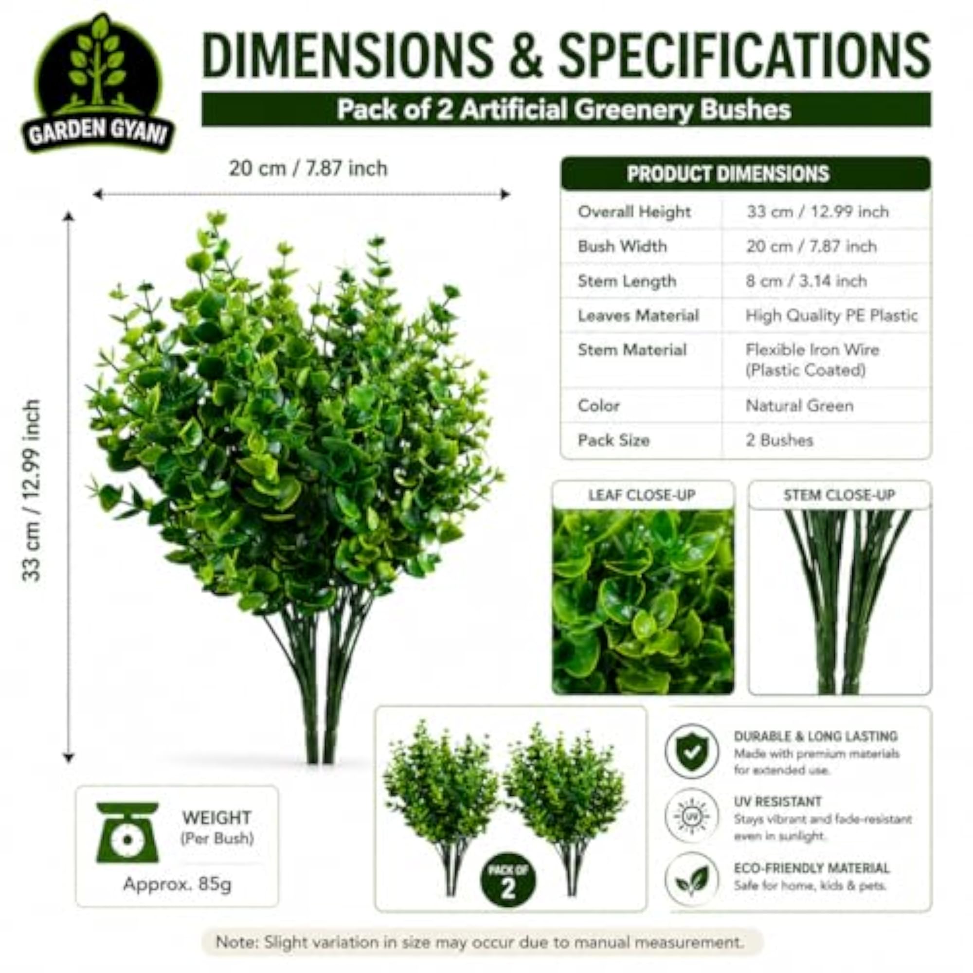 Pack of 2 Faux Plastic Shrubs, Greenery Decor