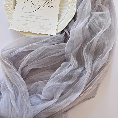 Joanlody Light Gray Spring Summer Cheesecloth Table Runner 10Ft Rustic Gauze Boho Cheese Cloth Table Runner for Wedding Bridal Baby Shower Decoration
