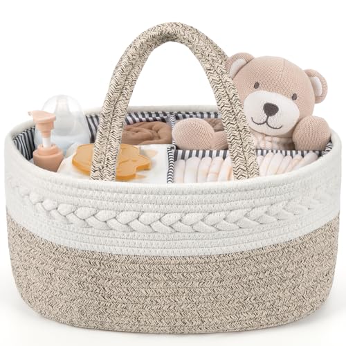 Image of Maliton Extra Large Diaper Caddy Organizer, Cotton Rope Nursery Basket, Portable Organizer for Changing Table, Car, Diaper Storage for Baby Stuff for Newborn