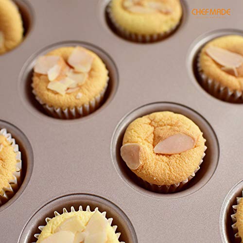 CHEFMADE Mini Muffin Pan, 20-Cavity Non-Stick Tiny Cupcake Pan Bakeware for Oven Baking (Champagne Gold)
