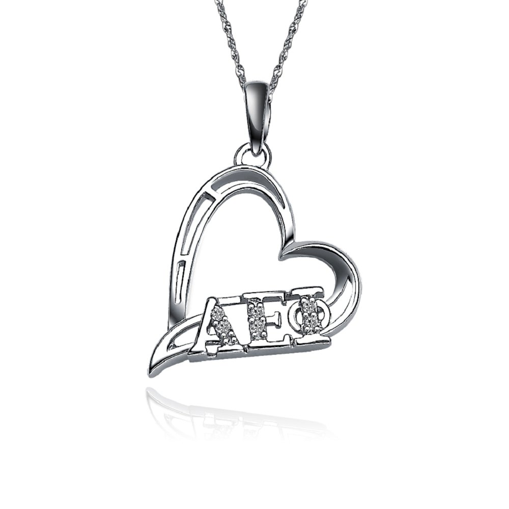 Alpha Epsilon Phi Necklace with a 18" Silver Chain - Heart Shape (AEP-P005)