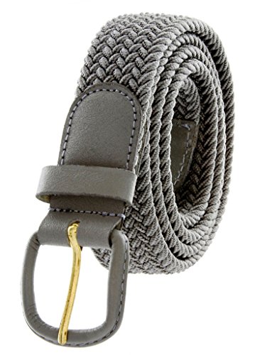 Elastic Stretch Belt With Matching Leather Covered Buckle-GRAY-L3