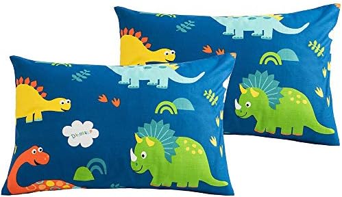 CLOTHKNOW Kids Pillowcases Standard of 2 Boys Dinosaur Pillowcases Standard Size Twin Queen Boys Teen Bed Pillowshams Set of 2 Cartoon Standrad Pillow Covers
