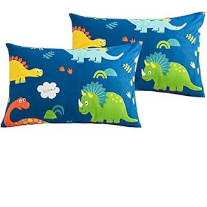 CLOTHKNOW Kids Pillowcases Standard of 2 Boys Dinosaur Pillowcases Standard Size Twin Queen Boys Teen Bed Pillowshams Set of 2 Cartoon Standrad Pillow Covers