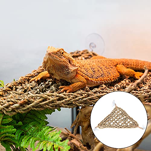 ZhanshuidefaQ Reptile Seagrass Hammock Natural Seagrass Reptile Lounger with Suction Cups Triangle Lizard Hammock for Small and Medium Sized Reptiles - Image 6