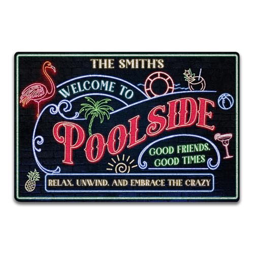 THUYPT Personalized Pool Doormat for Poolside, Pool Rug Pool Summer Decorations, Doormat Accessories for Pool Home Decor Pool Backyard, Non Slip Rubber Back (03)