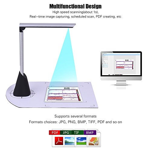Aibecy Portable High Speed USB Book Image Document Camera Scanner 5 Mega-pixel High-Definition Max. A4 Scanning Size with OCR Function LED Light for Classroom Office Library Bank - Thumbnail 2
