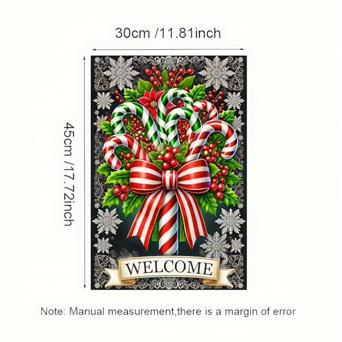 Image of BlissYard Christmas Candy Cane Garden Flag 12x18 Inch Polyester | Double sided polyester, Christmas candy cane holly plaid design, classic holiday decor for holiday porch and yard
