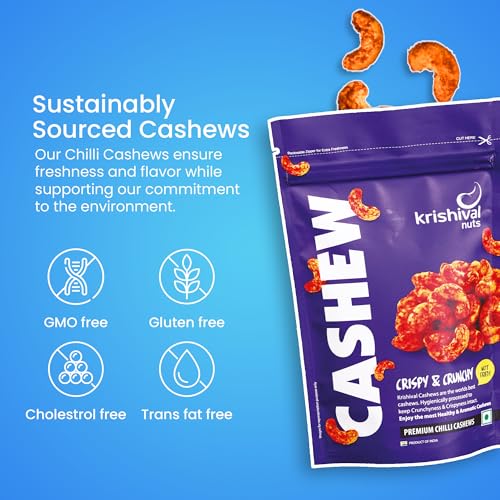 Image of Krishival Nuts Chilli Cashews | Chilli Flavored | High Fiber & Rich In Protein | 1 kg (4 Packs of 250g Each) | Zero Preservatives | Nutritious & Delicious Nuts