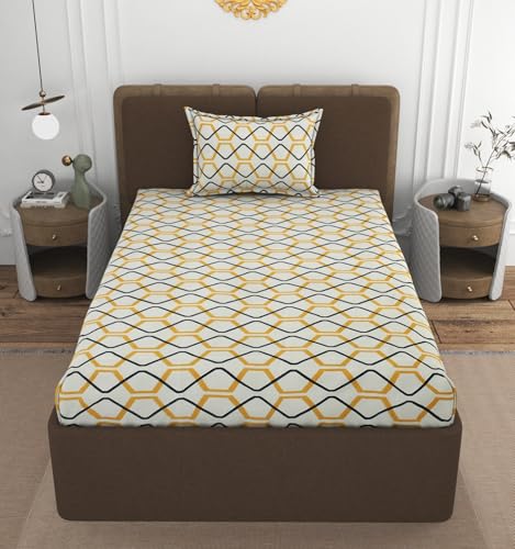 Image of VOMZER 320 Threadcount Elastic Fitted Bedsheets Single Bed with 1 Pillow Cover | Single Bed with All Around Elastic, Size 36 X 72 X 8 Inches