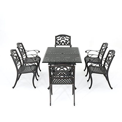 Christopher Knight Home Abigal Outdoor Cast Aluminum Dining Set With Leaf, 7-Pcs Set, Shiny Copper #TOP2
