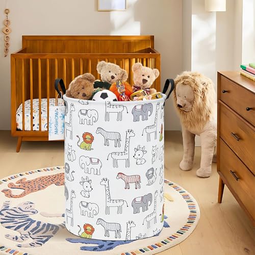 Image of Laundry Hamper Fabric Organizer Collapsible Basket Animals | Waterproof Storage Bin Kids Toy Clothes Baskets for Gift Children Nursery Bedroom Bathroom