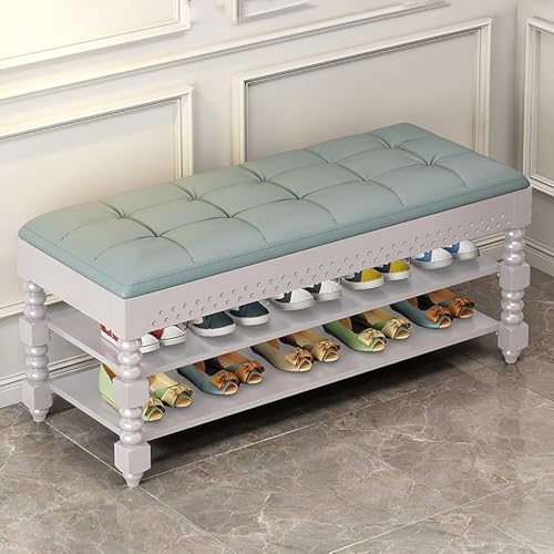 Tabouret à langer de couloir rembourré avec rangement chaussures à 2 niveaux