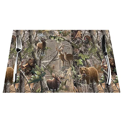 Set de table tissé en forme de cerf de chasse, ours d'élan et renne - Antidérapant et résistant à la chaleur - Pour cuisine, salle à manger, restaurant (45,7 x 30,5 cm) Cover