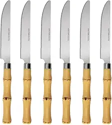 Mimo Style Jogo de Facas para Churrasco Aço Inoxidável Com Cabo de Plástico Linha Bambu Asper 21 cm, Conjunto Com 6 peças. Ideal Para Todas as Ocasiões e Perfeito Para Sua Cozinha