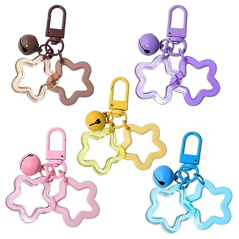 Myhiju 5 Pcs Star Keychain,Candy Color Acrylic Pentagram Key Chain Cute Stars Bell Keychains Stars Charms Pendant Keychain Clip Five Pointed Star Key Chains for Women Men Car Keys Keychain Accessories Cover