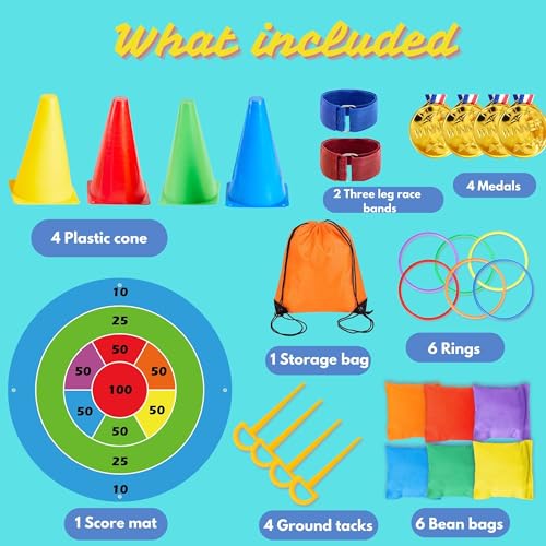 Lubibi Set Da Giochi Da Esterno Per Bambini, 8 In 1 Set Da Gioco Del Lancio Dell'anello, Con Sacchetti Di Fagioli Coni Di Plastica, Accessori Per Giochi Per Feste Di Compleanno In Giardino Spiaggia - 2