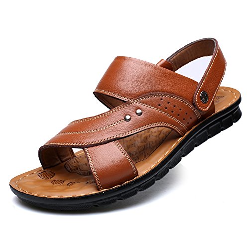 Sunny&Baby Zapatos de Playa Chancletas de Playa Sandalias Planas Suaves de Cuero Genuino para Caballeros No envío (Color : Brown, Size : 41 EU)