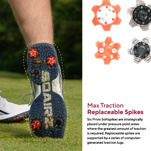 SQAIRZ Bold Men's Athletic Golf Shoes - Designed for Balance & Performance, Replaceable Spikes, Waterproof, White/Orange2