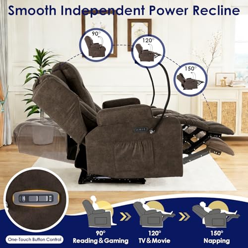 Image of Redlife Power Loveseat Recliner Sofa with Console, Leathaire Farbic Dual Reclining Couch with Blue LED Lights, Bluetooth Speakers, USB Ports, Phone Holders, Home Theater & RV Recliner (Coffee Brown)