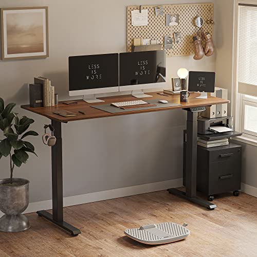 Fezibo Electric Standing Desk, 63 X 24 Inches Height Adjustable Table, Ergonomic Home Office Furniture With Splice Board, Black Frame/Espresso Top #TOP4