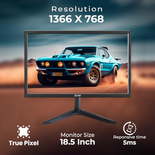 Image of EVM 18.5 Inch (46.99 Cm) Grand Series LED Monitor | HD 1366x768* | HDMI & VGA Ports | 5ms Response Time | Slim & Wall Mountable Design | Black | 1 Year Warranty (EVM-190-Grand-LED)