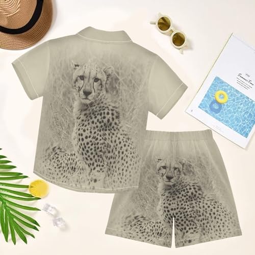 Image of visesunny Boy's 2 Pieces Shirt and Short Set Casual Shirts Short Sleeve Beach Shorts Summer Outfits for 3-10 Years Kids