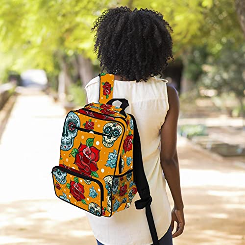 Sac à dos décontracté imprimé tête de mort colorée avec compartiment PC rembourré - 6