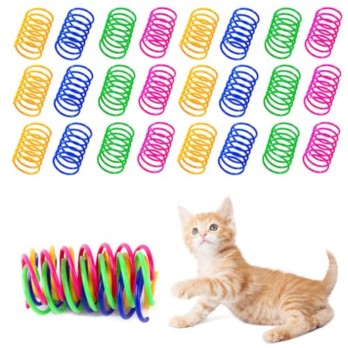 Juguete para Gato Resortes,Muelle Colorido Juguete,Cat Spring Toys,Juguete Colorido Interactiva para Gato, Muelles en Espiral de Plástico para Mascotas,Juguete Colorido Interactiva para Gato,24 PCS
