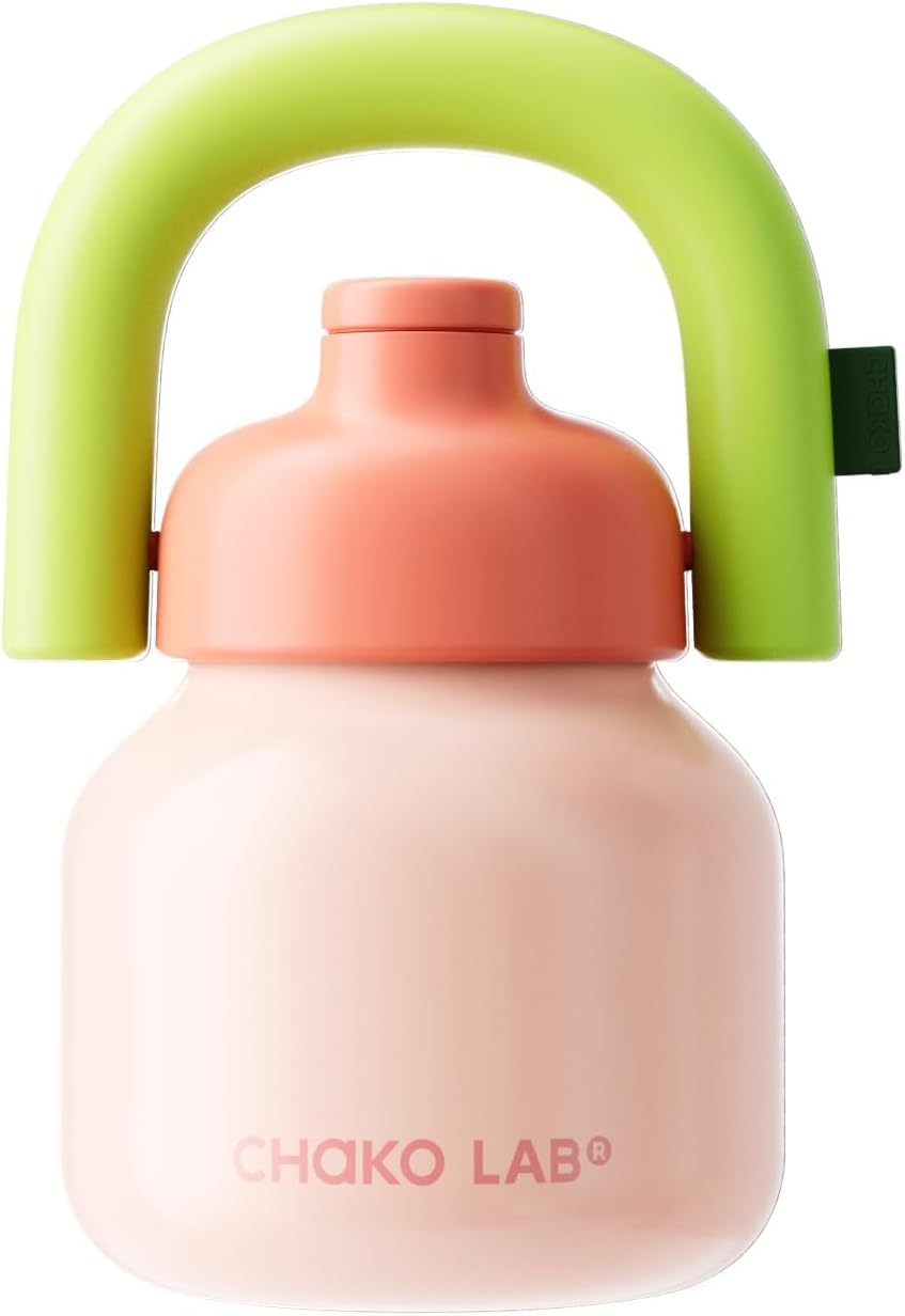 CHAKO LAB Water Bottle with Straw and Carry Handle | Wide Mouth vacuum insulated stainless steel Bottles | Reusable, leak-proof and BPA-free | 33oz (Pink&Green), 1000 Ml, 1000 Ml