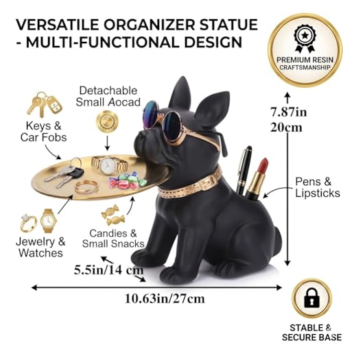 Figura Decorativa Bulldog Francés con Bandeja de Resina miniatura 2