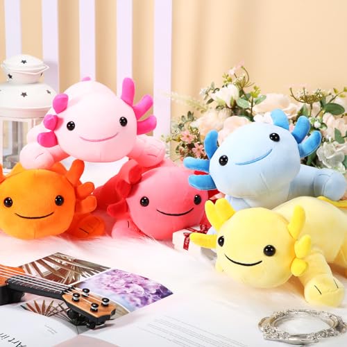 Image of Libima 5 Pcs 12 Inch Axolotl Plush Toys Stuffed Animal Plushies Pillow Doll Cute Soft Axolotl Toy Stuffed for Birthdays Gift Home Decoration(Pink, Blue, Orange, Yellow, Red)