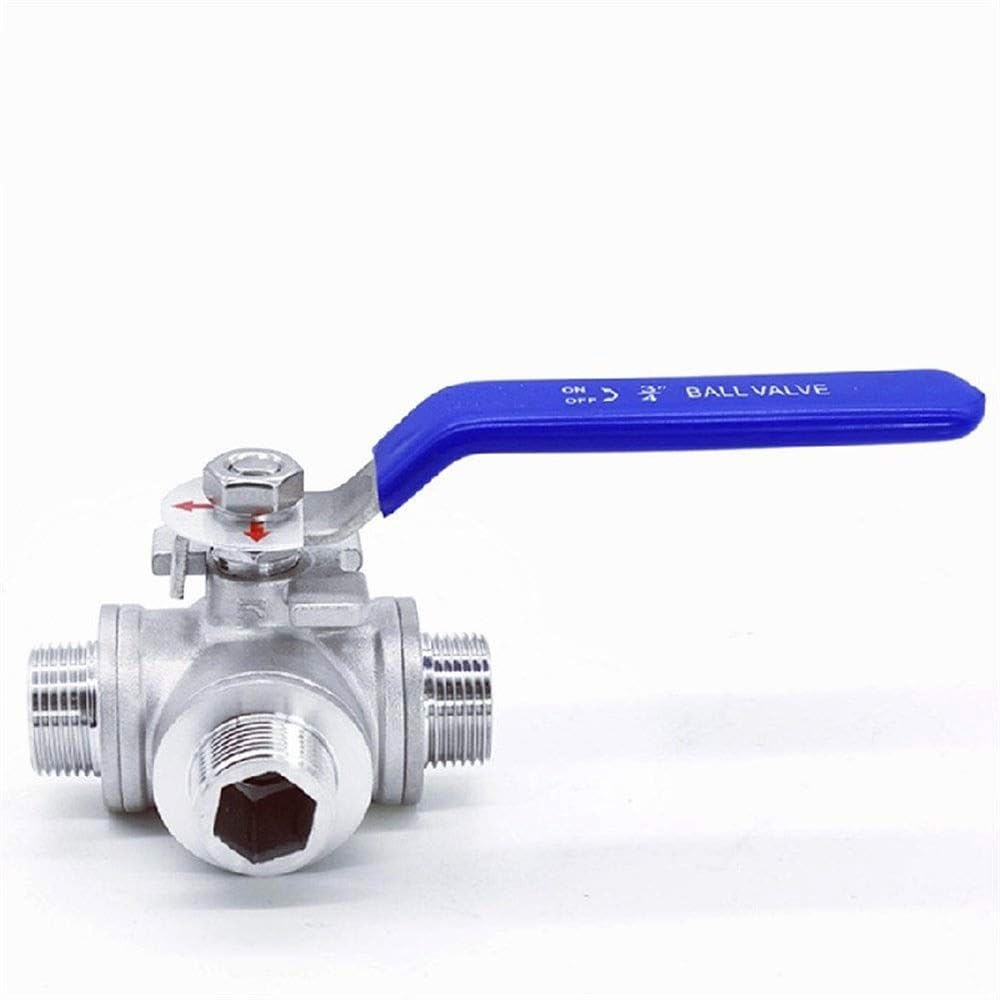 Vanne à bille 3 voies T DN20 en inox 304 avec filetage mâle 3/4 pour déviation d'eau