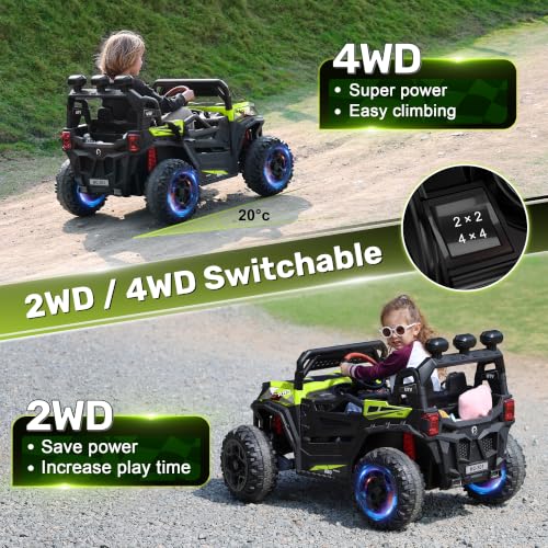 Image of ANPABO 24V Ride On Toys for Kids w /Remote Control, 4WD /2WD Switchable Green