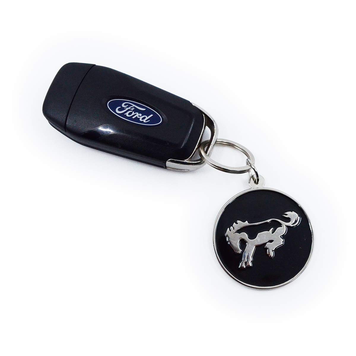 Ford Bronco Keychain, Zinc Die Cast Bronco Logo Key Ring, Round, Silver