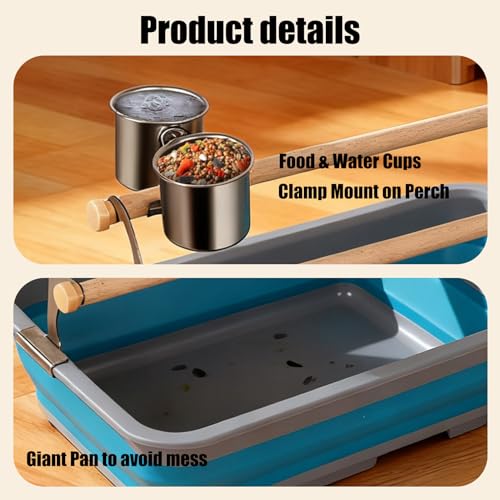 Image of Bird Desktop Training Perch Stand with Washable Plastic Tray, Large Size for Parakeet, Budgie, Cockatiel, Conure, Long Tail Parrot, Collapsible Design (Blue, Large)
