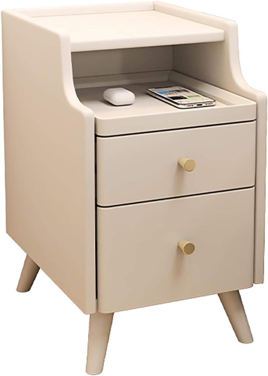 Modern end Table with Drawer, Bedside Table with Open Storage, Slim Bedside Table for Living Room, Bedroom, Modern Nightstand with 2 Open Storage for Bedroom ( Color : Milk white , Size : 40*40*50cm )