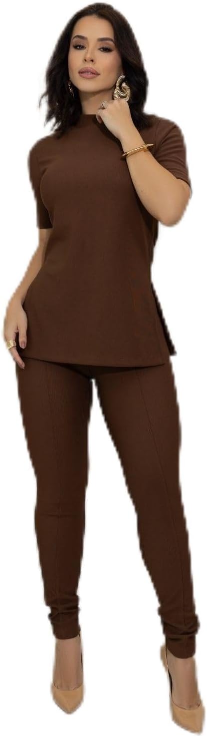 Conjunto Blusa Gola Alta, Manga Curta E Calça Comprida
