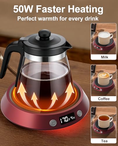 Image of Kepwam Coffee Mug Warmer - 50W Electric Coffee Warmer for Desk 3 Temp Settings & 2-9 Timer Smart Cup Warmer for Desk Candle Warmer Plate with LED Lights Beverage Tea Milk Warmer for Home & Office